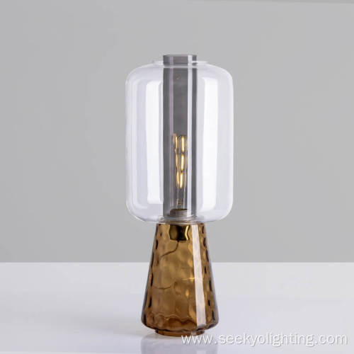 Clear smoke gray and amber glass table lamp